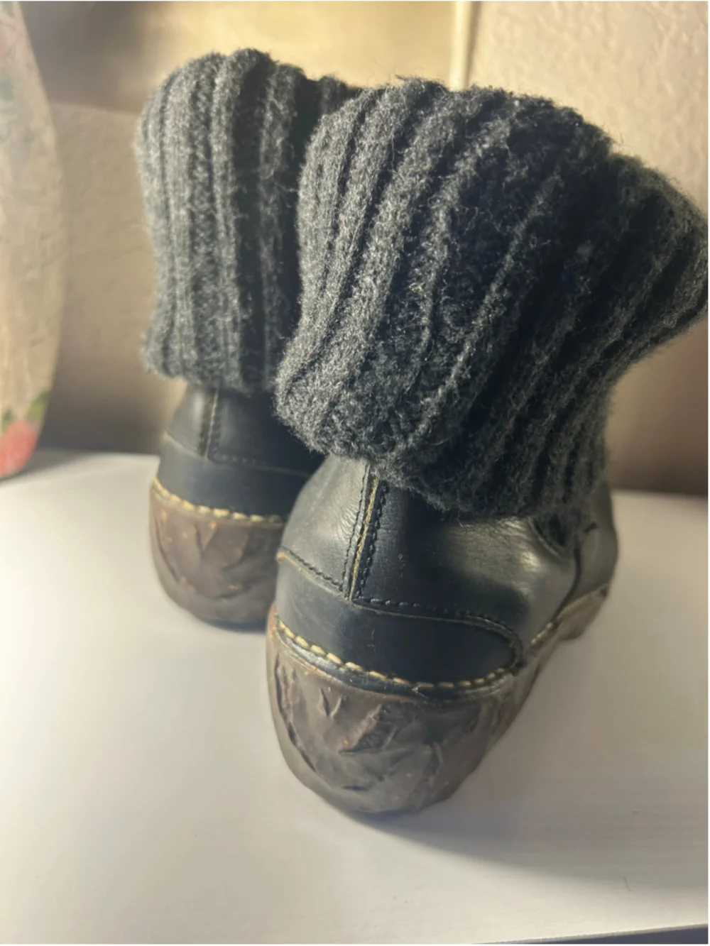 Women's el naturalista Black Leather Winter Boots with Knit Cuff